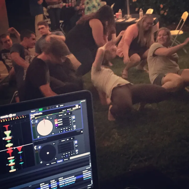 Backyard party from behind the decks